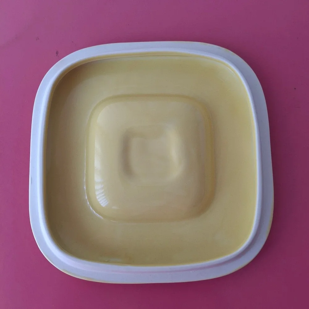 Vintage Hall China for Hotpoint Yellow Ribbed Ceramic Refrigerator Dish with Lid